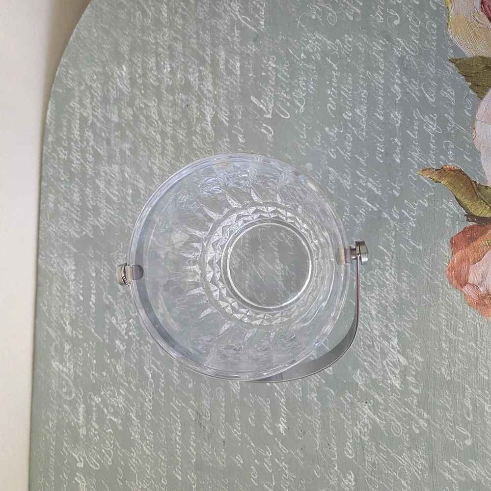 Vintage French Crystal‎ D'Arques Glass Ice Bucket Clear Chrome Handle 5